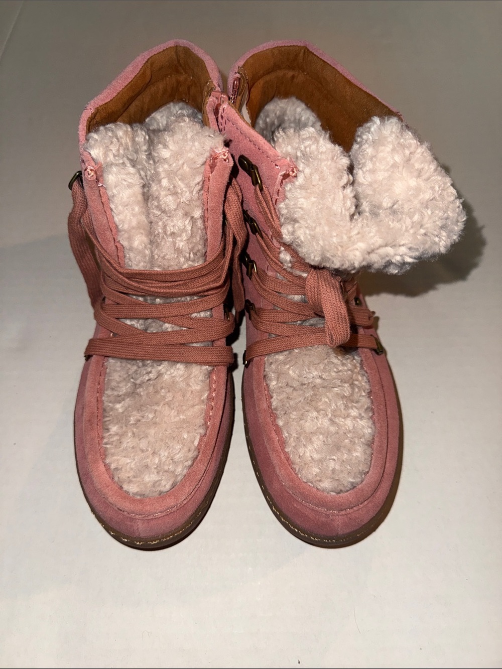 Zodiac Pink Faux-Shearling Lace-Up Winter Ankle Boots